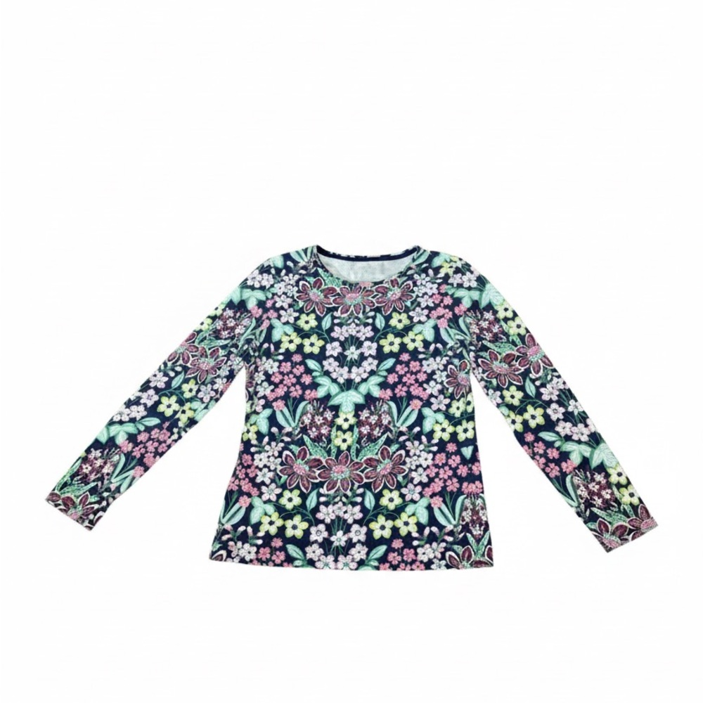 Talbots Petite Floral Long Sleeve Tee Navy Pink Size MP